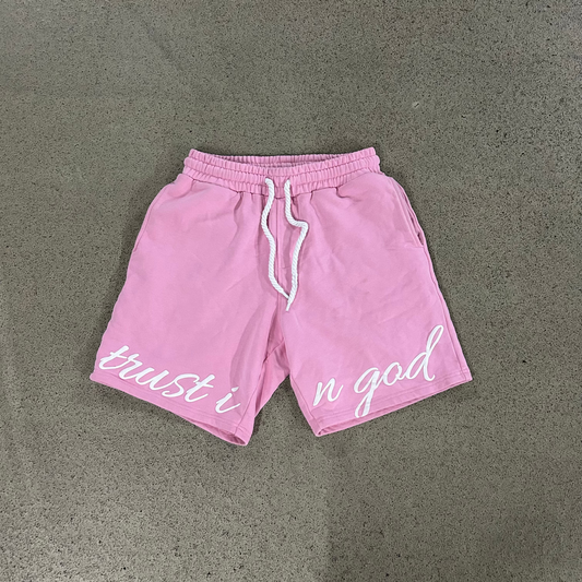 Shorts "TRUST IN GOD" - Pink/White